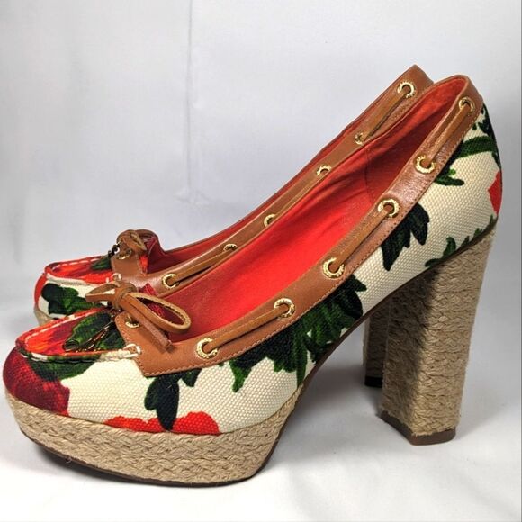 Milly for Sperry A/O Platform Heels in Roses Print Canvas/Cognac Size 7.5 - Picture 4 of 12